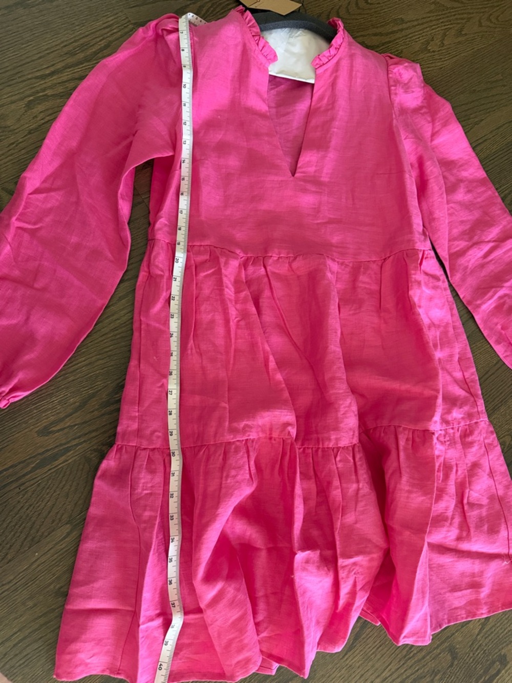 Boden Hot Pink Long Sleeve Tiered Dress
